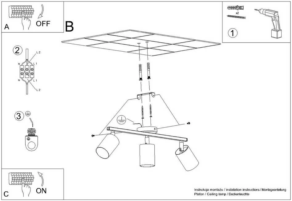 Sollux Lighting Lubinis šviestuvas LEMMI 3 juodas