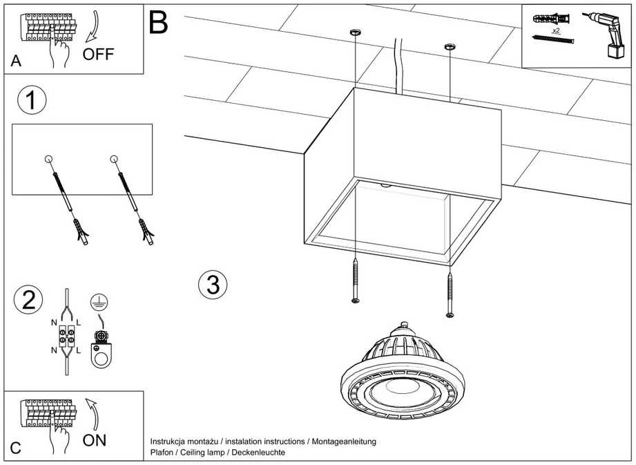 Sollux Lighting Lubinis šviestuvas QUATRO 1 betonas