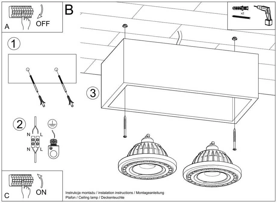 Sollux Lighting Lubinis šviestuvas QUATRO 2 concrete