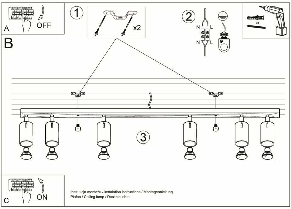 Lubinis šviestuvas Sollux Plafonas RING 6L baltas