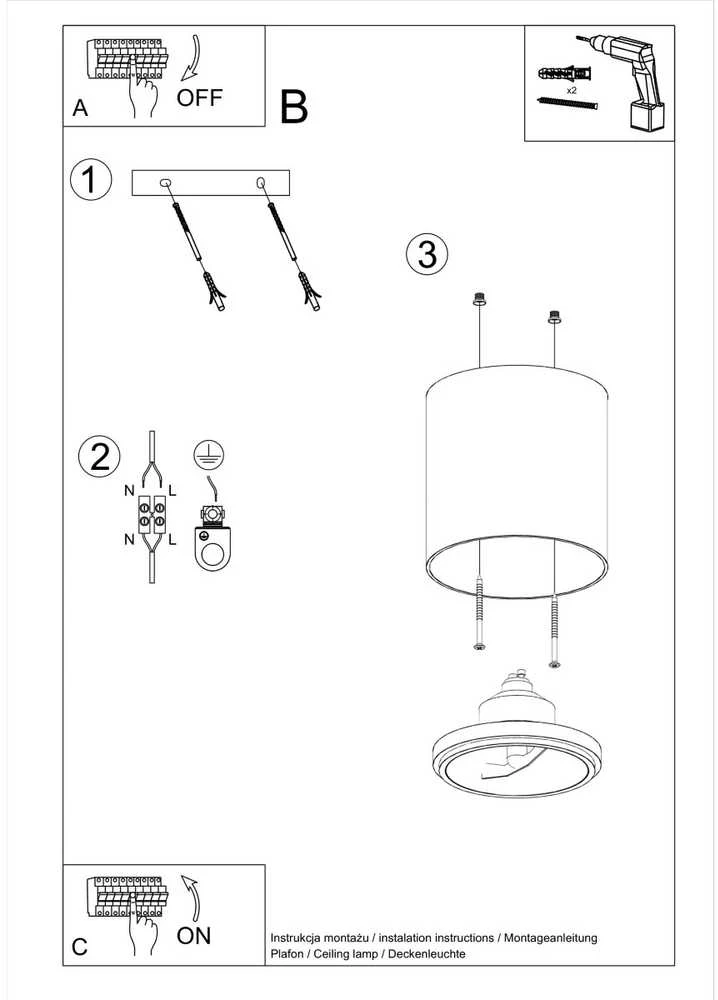 Lubinis šviestuvas Sollux Lighting Sollux Plafonas TIUBE pilkas