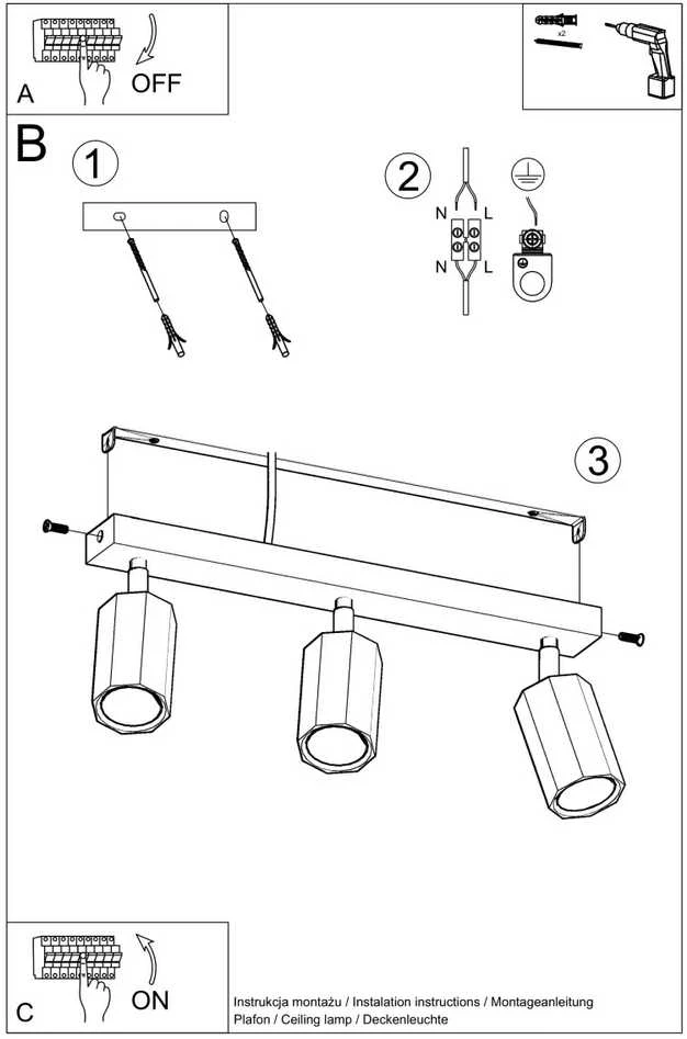 Sollux Lighting Lubinis šviestuvas ZEKE 3 ąžuolas