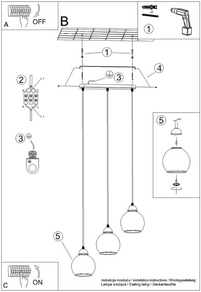 Sollux Lighting Pakabinamas šviestuvas ALINO 3 juodas