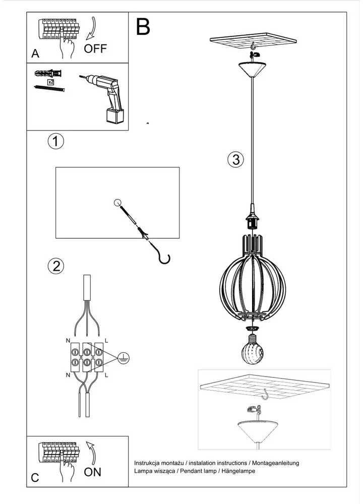 Sollux Lighting Pakabinamas šviestuvas ARANCIA iš natūralaus medžio