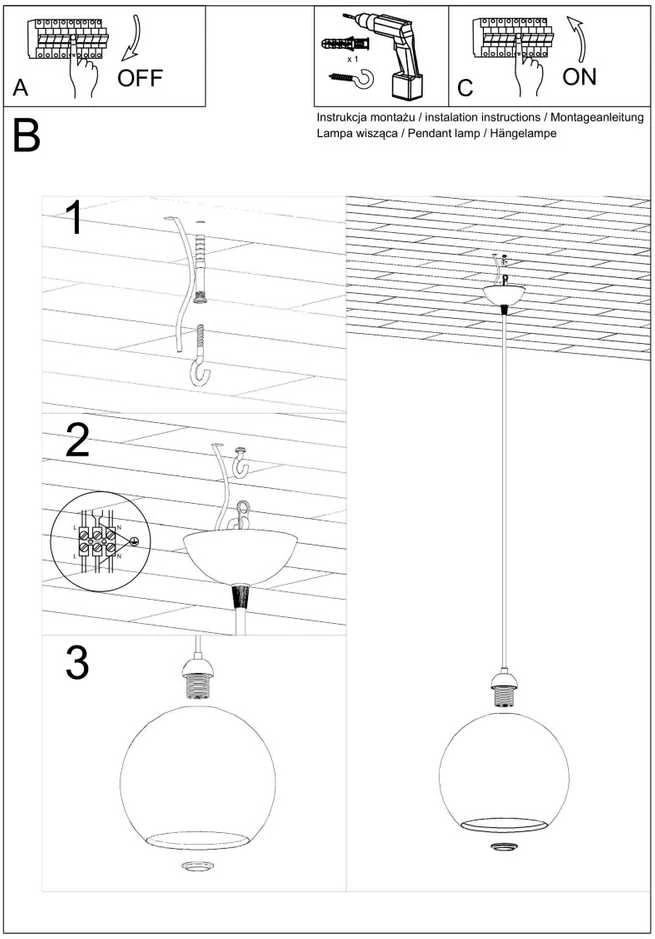 Sollux Lighting Pakabinamas šviestuvas BALL grafitinis