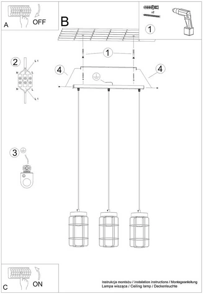 Sollux Lighting Pakabinamas šviestuvas GOTTO 3L