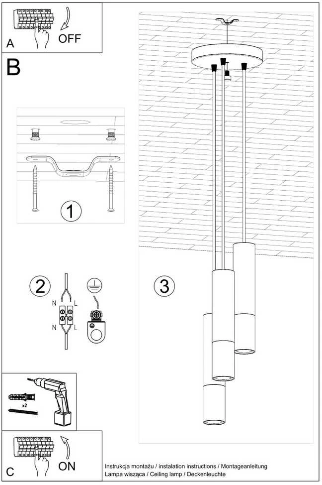 Sollux Lighting Pakabinamas šviestuvas LOOPEZ 3P juodas/auksinis