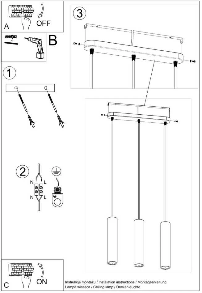 Sollux Lighting Sollux Pakabinamas šviestuvas LUVO 3