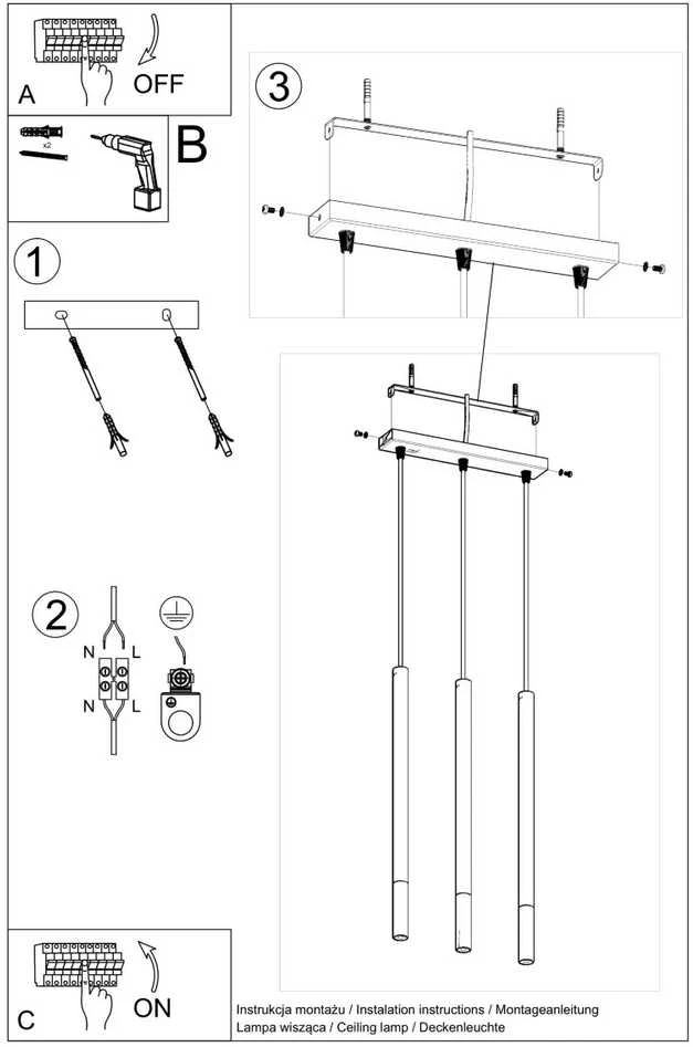 Sollux Lighting Pakabinamas šviestuvas MOZAICA 3L juodas/auksinis