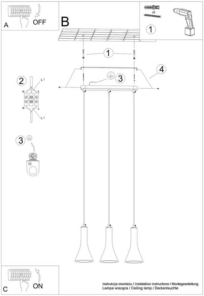 Sollux Lighting Pakabinamas šviestuvas REA 3L concrete