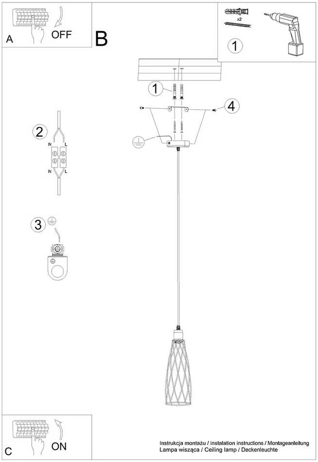 Sollux Lighting Pakabinamas šviestuvas SUBA 1 juodas