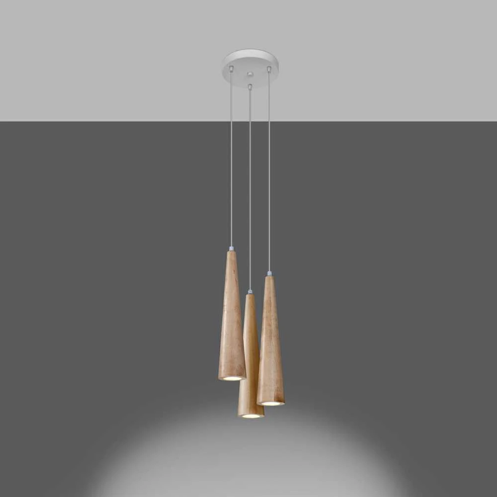 Sollux Lighting Pakabinamas šviestuvas SULA 3P iš natūralaus medžio