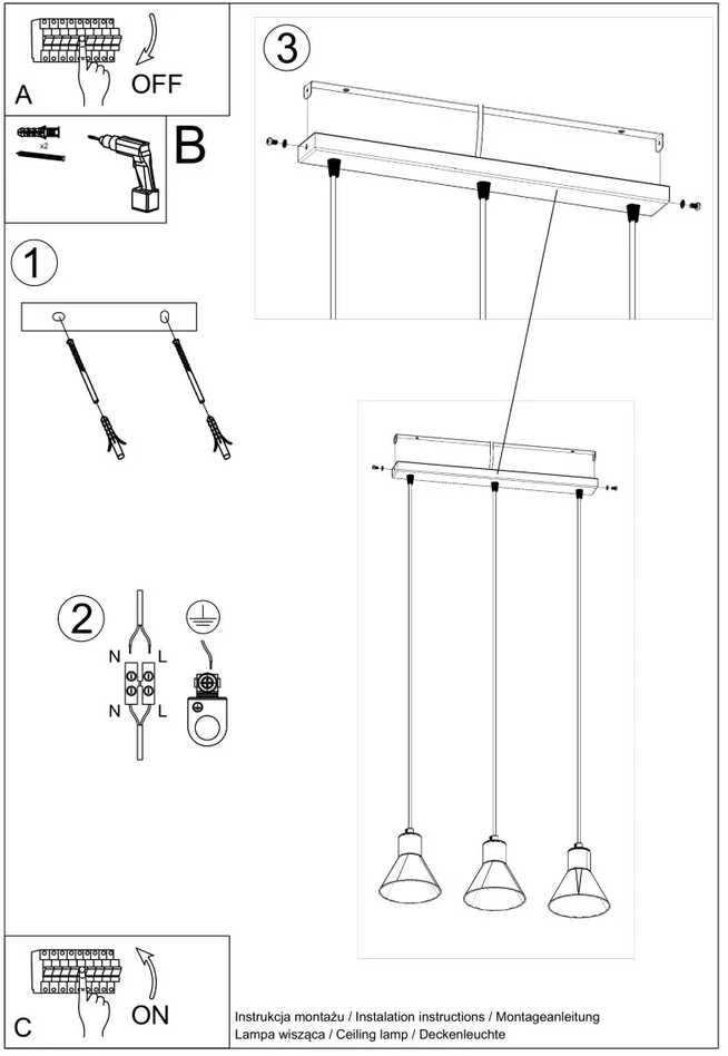 Sollux Lighting Pakabinamas šviestuvas TALEJA 3 juodas [E27]
