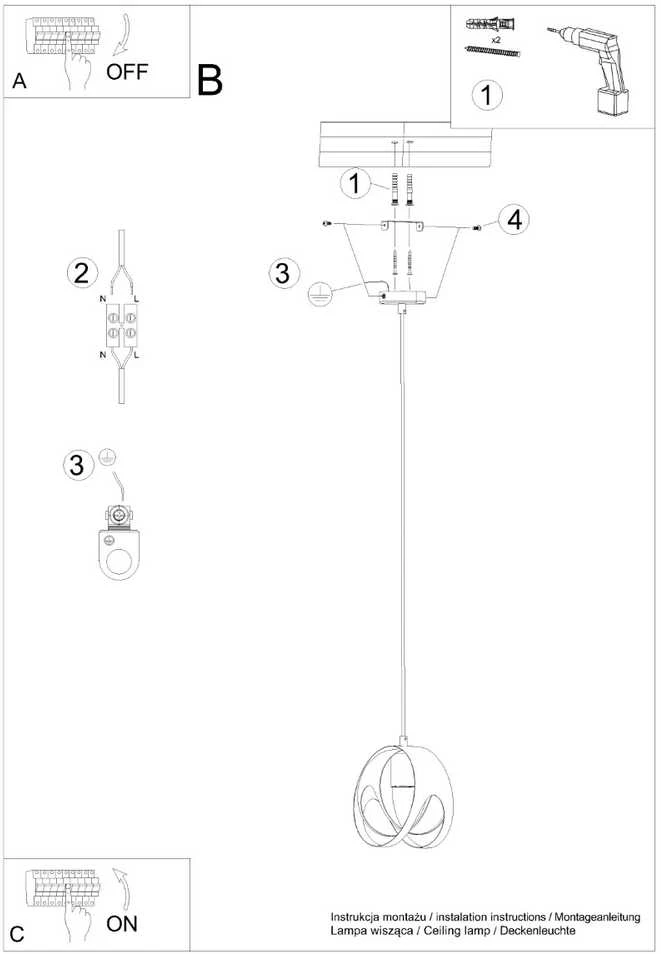 Sollux Lighting Pakabinamas šviestuvas TULOS 1 baltas