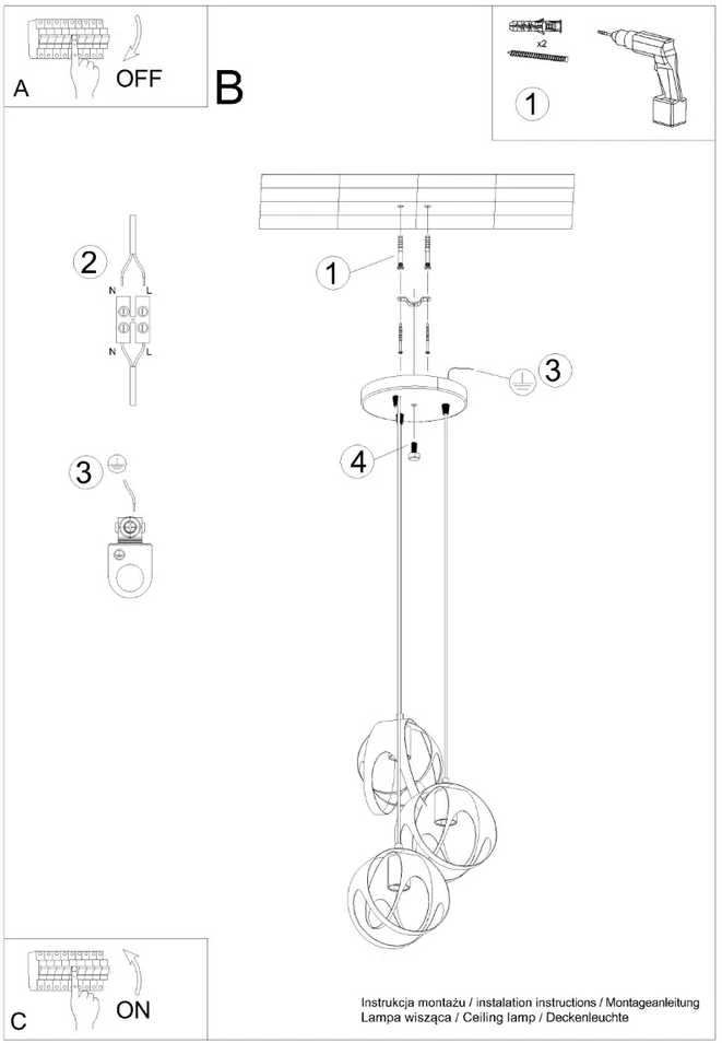 Sollux Lighting Pakabinamas šviestuvas TULOS 3P juodas