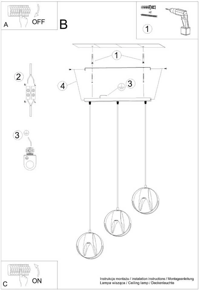 Sollux Lighting Pakabinamas šviestuvas TULOS 3L juodas