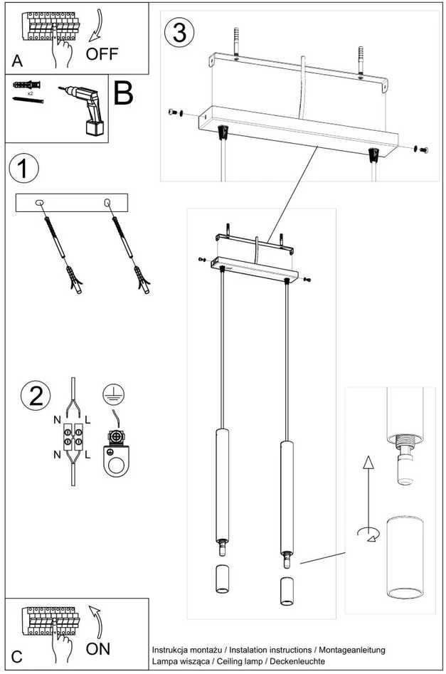 Sollux Lighting Pakabinamas šviestuvas WEZYR 2 juodas