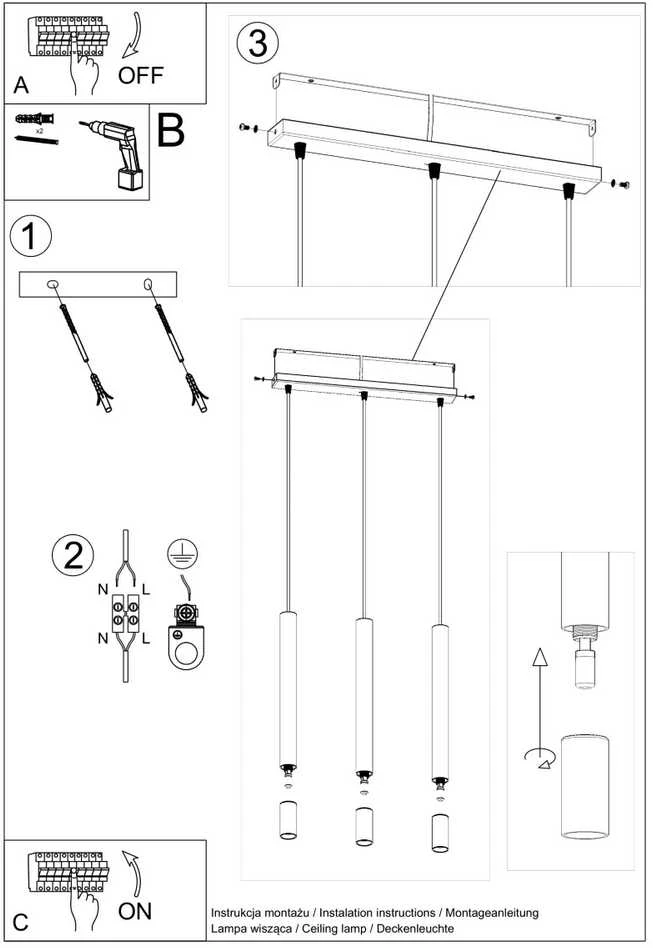 Sollux Lighting Pakabinamas šviestuvas WEZYR 3 juodas