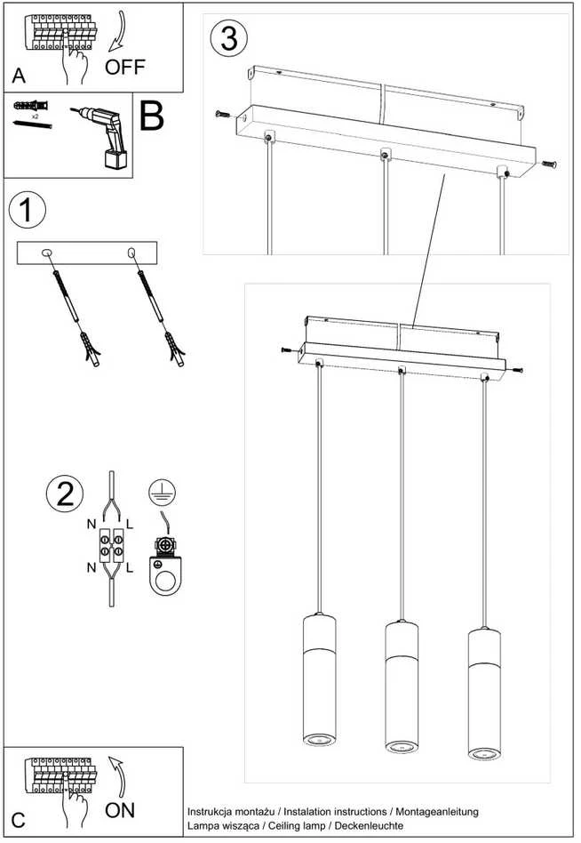 Sollux Lighting Pakabinamas šviestuvas ZANE 3 pilka
