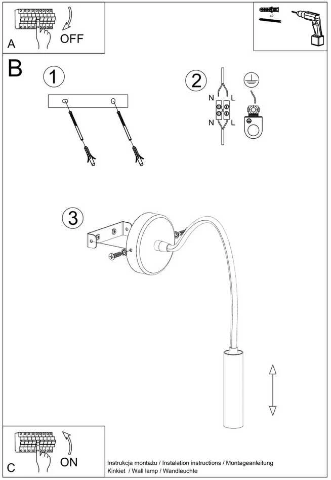 Sollux Lighting Sieninis šviestuvas AXIL juodas