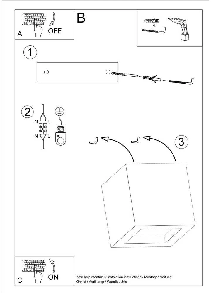 Sollux Lighting Sieninis šviestuvas LEO concrete