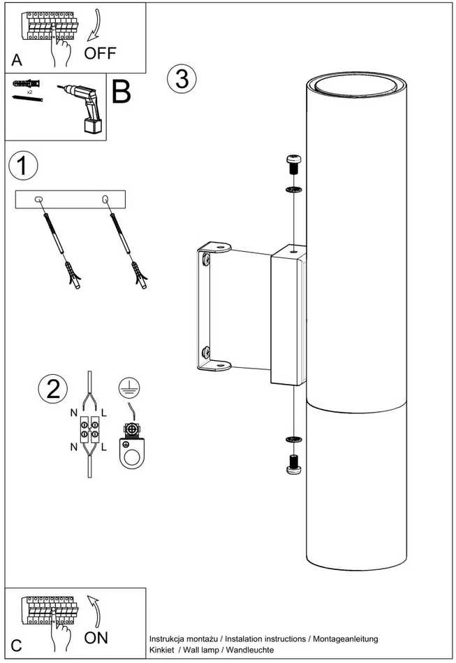 Sollux Lighting Sieninis šviestuvas LOOPEZ juodas/auksinis