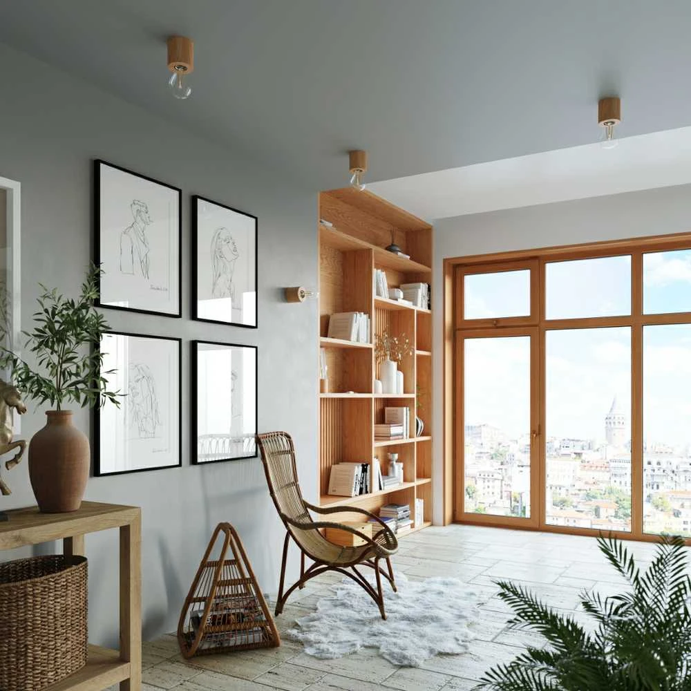 Sollux Lighting Sieninis šviestuvas SALGADO, E27, natūralaus medžio