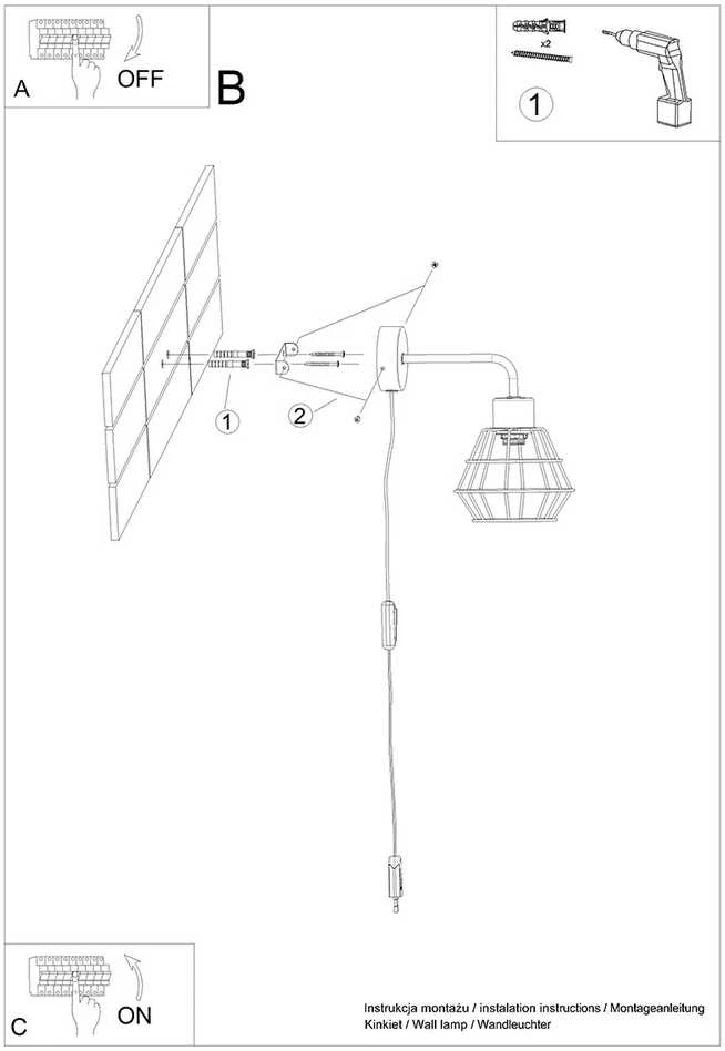 Sollux Lighting Sieninis šviestuvas SUBA juodas