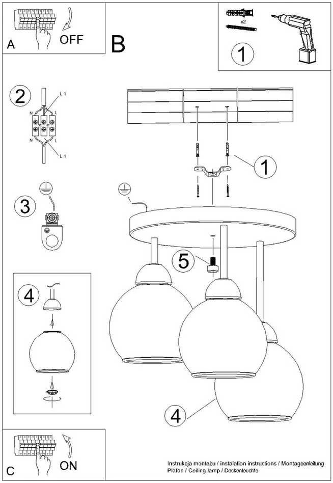 Lubinis šviestuvas Sollux Lighting Šviestuvas ALINO 3 juodas