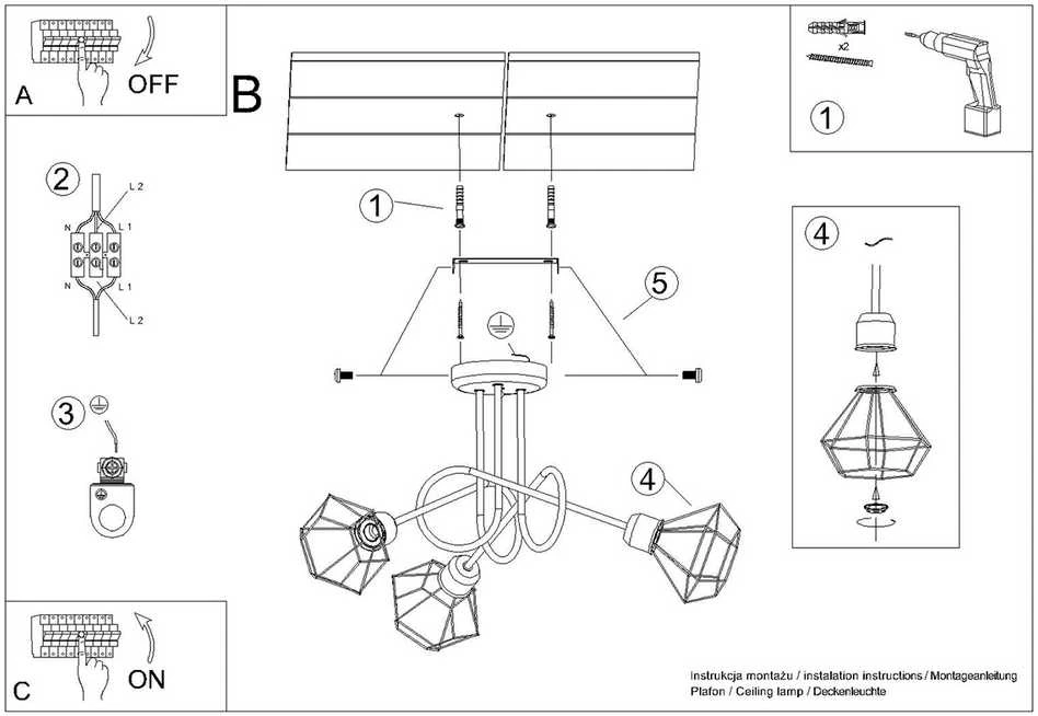 Lubinis šviestuvas Sollux Lighting Šviestuvas ARTEMIS 3S juodas