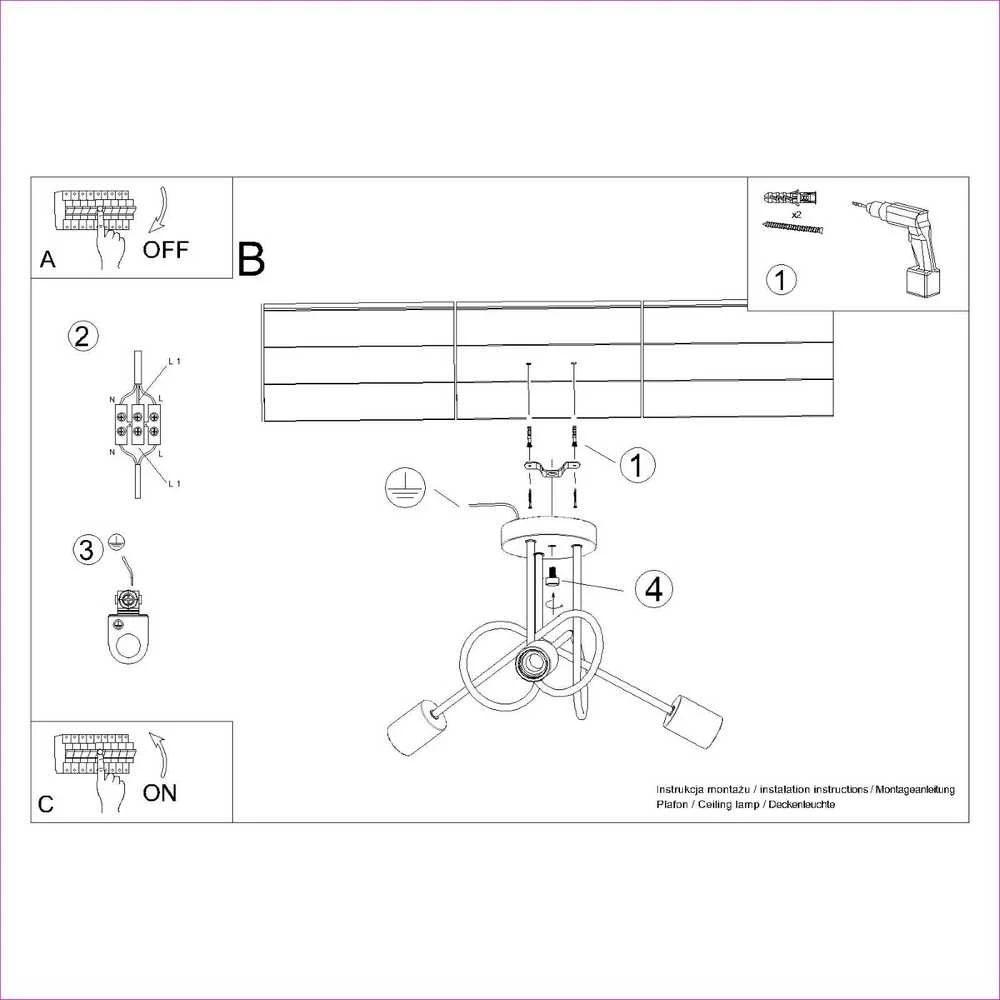 Lubinis šviestuvas Sollux Lighting Šviestuvas EMBER 3 juodas