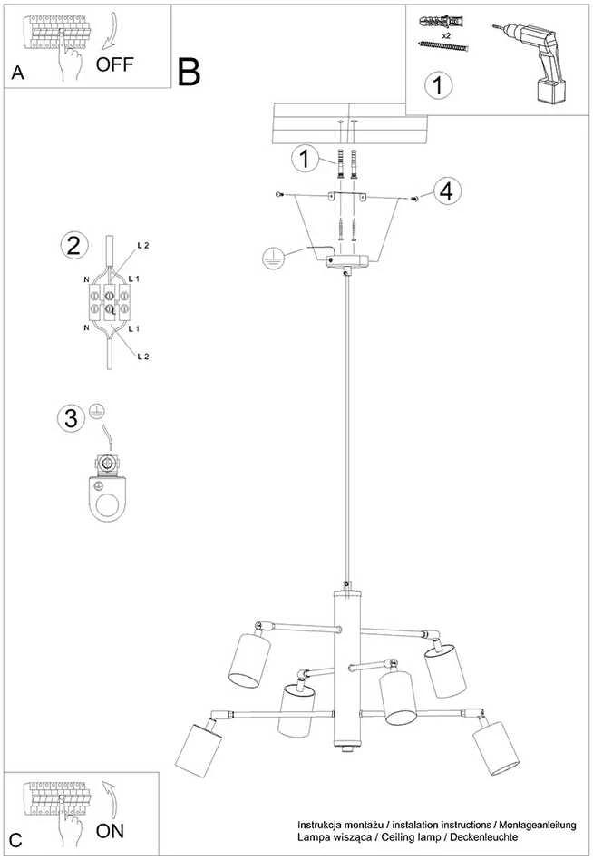 Lubinis šviestuvas Sollux Lighting Šviestuvas LEMMI 6 juodas
