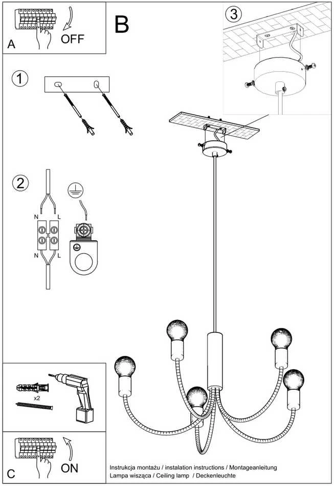 Pakabinamas šviestuvas Sollux Lighting Šviestuvas PICCOLO 3 juodas