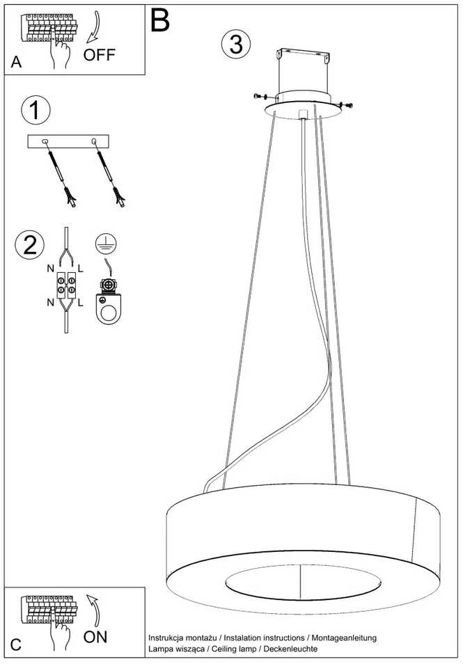 Pakabinamas šviestuvas Sollux Lighting Šviestuvas SATURNO SLIM 70 juodas