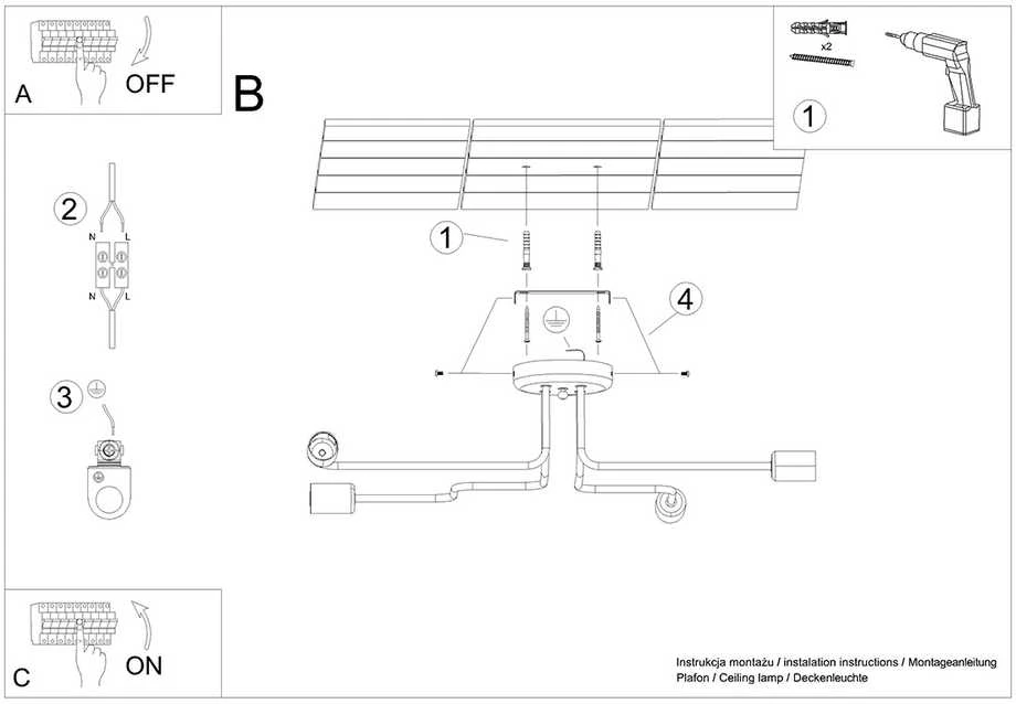 Lubinis šviestuvas Sollux Lighting Šviestuvas VECTOR 4 juodas
