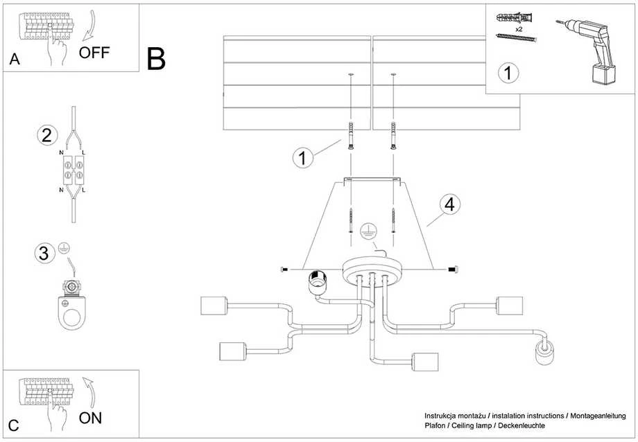 Lubinis šviestuvas Sollux Lighting Šviestuvas VECTOR 6 baltas