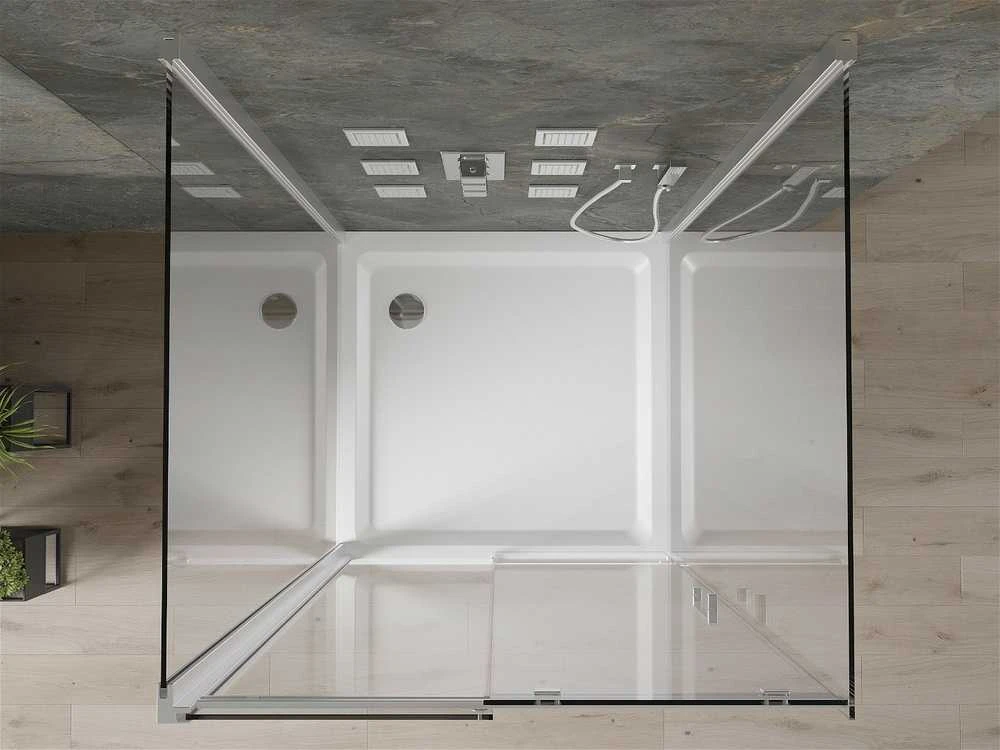 3-ijų sienelių dušo kabina Mexen Omega su padėklu ir sifonu, Chrome+Baltas/Chrome, 100 x 100 cm