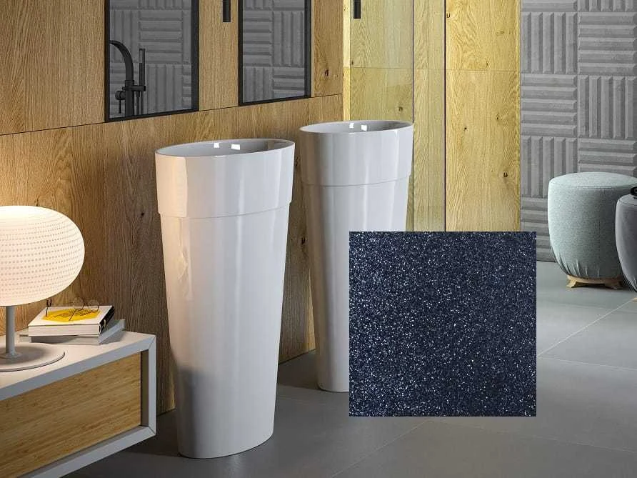 Besco Uniqa Glam Graphite akmens masės praustuvas su koja, su Klik-klak Baltas