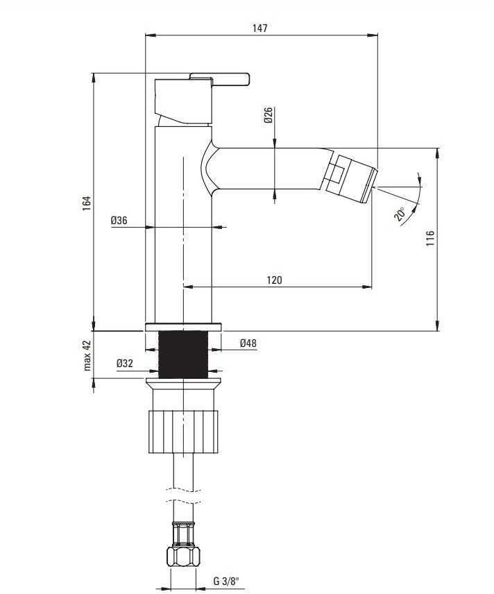 Bidė maišytuvas Deante Silia BQS_F30M, Brushed steel