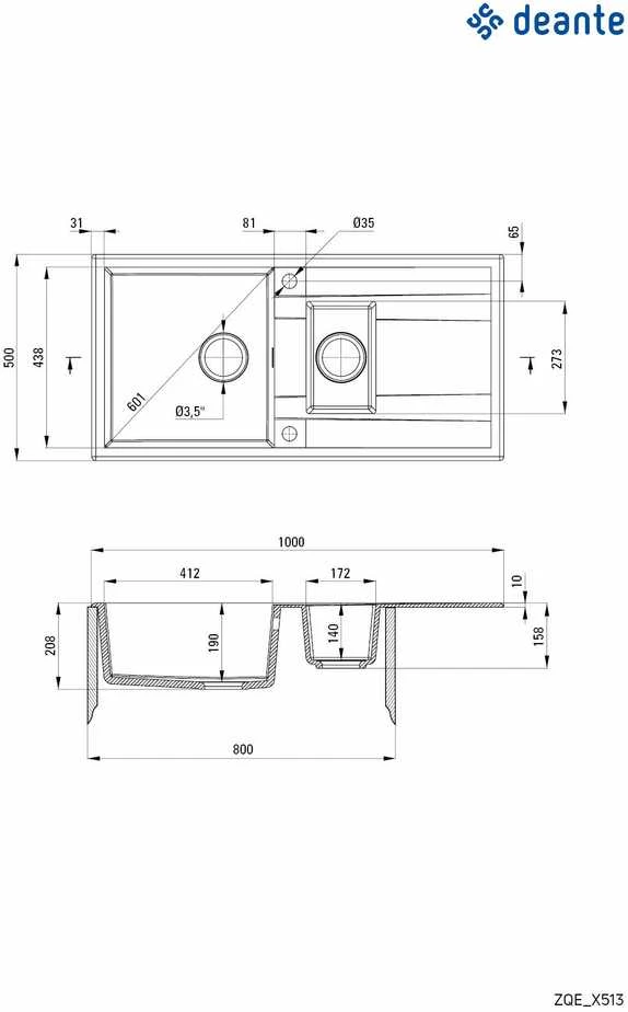 Deante granitinė virtuvinė plautuvė Deante Eridan, ZQE_G513, Metallic graphite