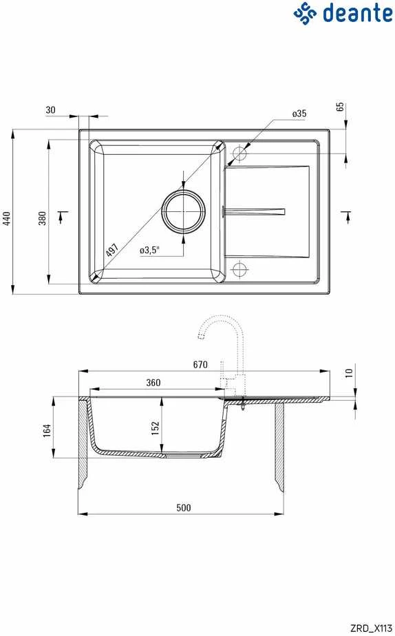 Deante granitinė virtuvinė plautuvė Deante Leda ZRD 7113, Sand