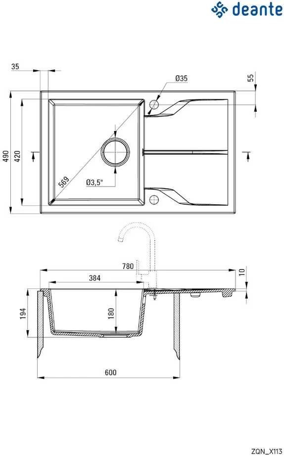 Deante granitinė virtuvinė plautuvė Deante Andante, ZQN_2113, Graphite