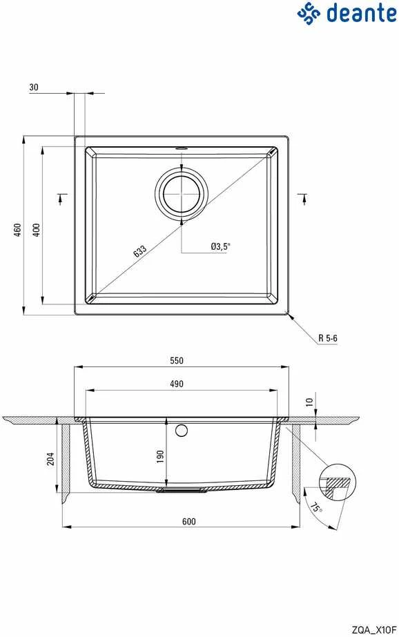 Plautuvė Deante Corda Flush ZQA_N10F, granitas