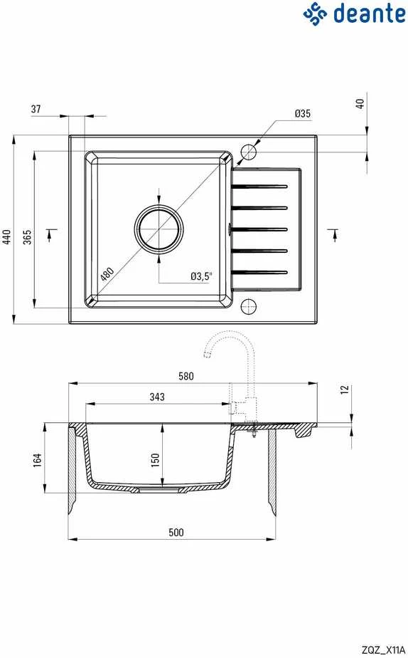 Deante granitinė virtuvinė plautuvė Deante Zorba ZQZ S11A, Metallic pilkas