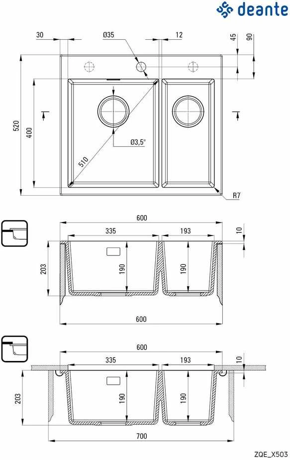 Deante granitinė virtuvinė plautuvė Deante Eridan, ZQE_T503, Anthracite