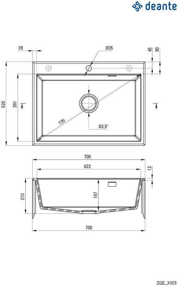 Deante granitinė virtuvinė plautuvė Deante Eridan, ZQE_S103, Metallic pilkas