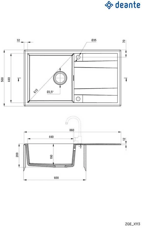 Deante granitinė virtuvinė plautuvė Deante Eridan, ZQE_A113, Alabaster