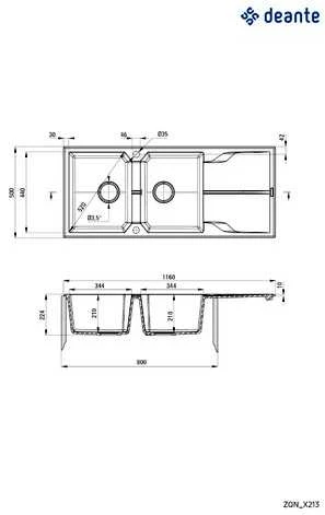 Deante granitinė virtuvinė plautuvė Deante Andante ZQN 2213, Graphite