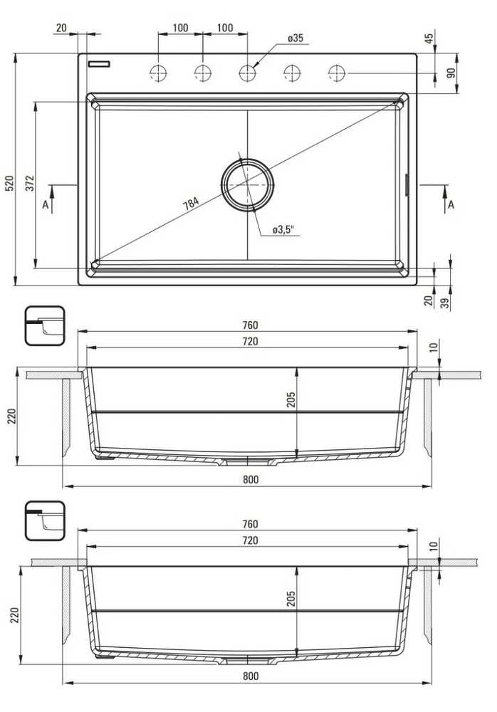 Deante granitinė virtuvinė plautuvė su magnetais Deante Magnetic ZRM_N10B, Nero