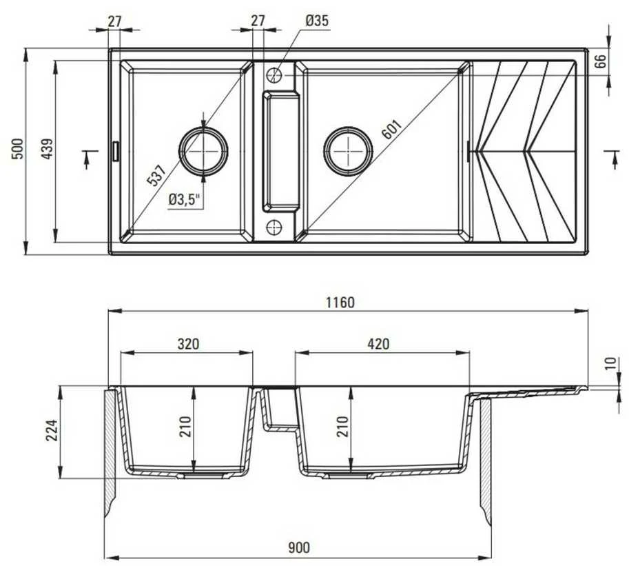 Deante granitinė virtuvinė plautuvė su magnetais Deante Magnetic ZRM_S213, Metallic pilkas